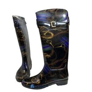 Women’s 9B Ralph Lauren Rossalyn II Rain Boots Equestrian Print Tall